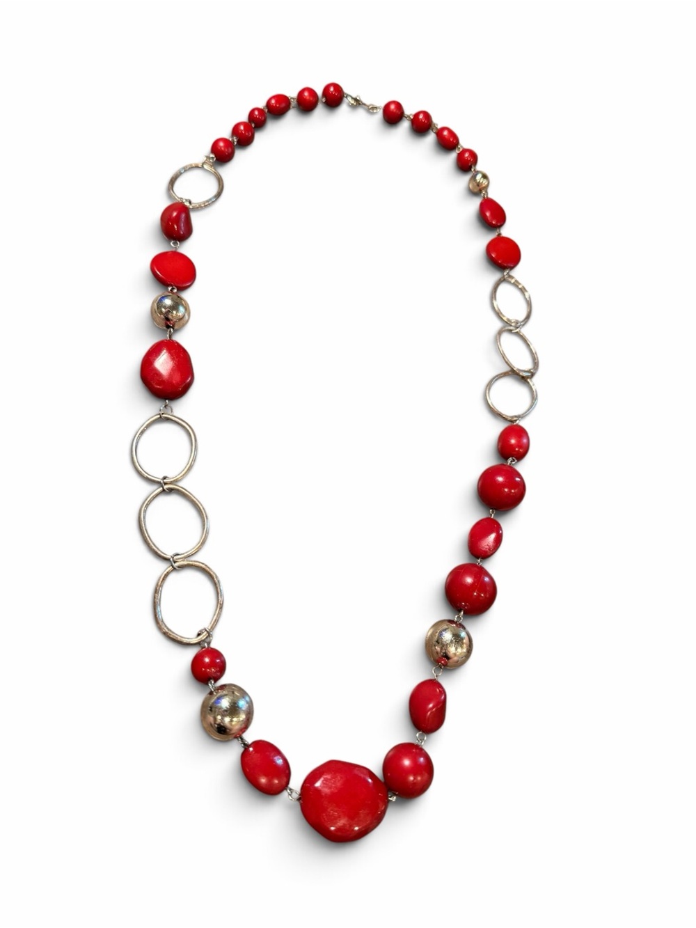 Red Statement Bead Necklace - Elegant Women's Jewelry